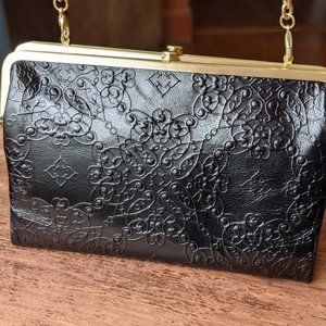 Hobo embossed black leather clutch wallet